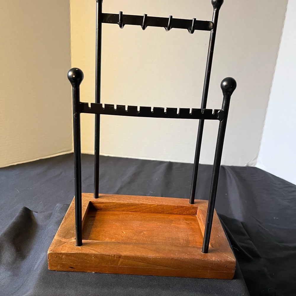Black Metal and Wood Jewelry Stand